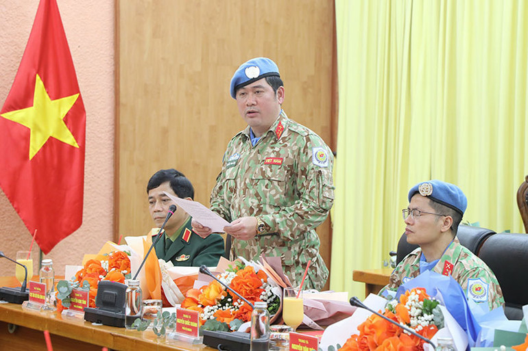 Trung tá Nguyễn Kim Tỉnh phát biểu tại buổi trao quyết định.