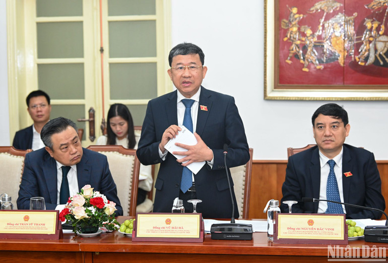 Chủ nhiệm Ủy ban Đối ngoại Vũ Hải Hà phát biểu ý kiến tại cuộc làm việc.