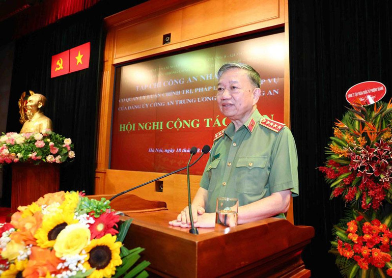 Bộ trưởng Công an Tô Lâm phát biểu ý kiến tại hội nghị.