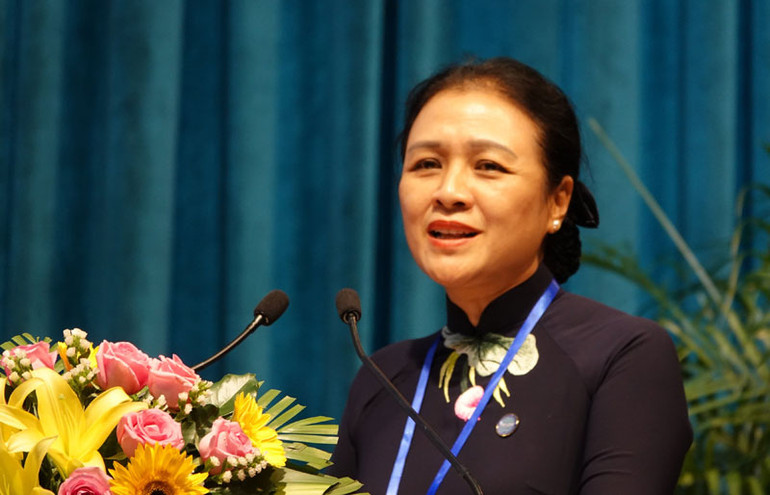 Đại sứ Nguyễn Phương Nga-Chủ tịch Liên hiệp các tổ chức hữu nghị Việt Nam phát biểu tại Hội nghị toàn quốc công tác đối ngoại nhân dân năm 2023.