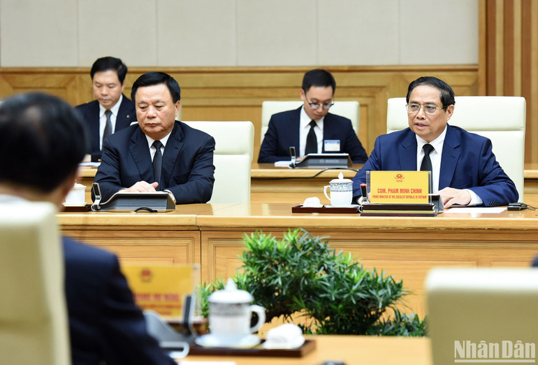 Thủ tướng Phạm Minh Chính phát biểu tại buổi tiếp Chủ tịch Chính hiệp Toàn quốc Trung Quốc Vương Hộ Ninh.