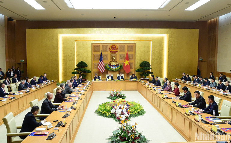 Toàn cảnh Hội nghị cấp cao Việt Nam-Hoa Kỳ về Đầu tư và đổi mới sáng tạo.