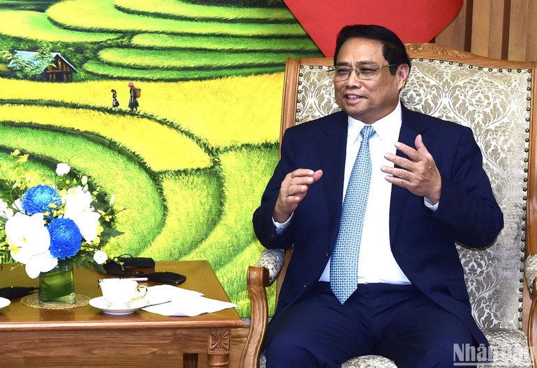 Thủ tướng Phạm Minh Chính phát biểu tại buổi hội kiến với Tổng thống Hoa Kỳ Joe Biden.