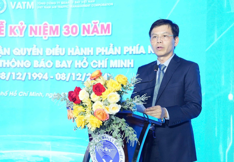 Thứ trưởng Giao thông vận tải Lê Anh Tuấn phát biểu tại lễ kỷ niệm.