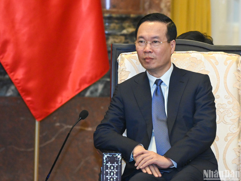 Chủ tịch nước Võ Văn Thưởng phát biểu tại buổi tiếp.