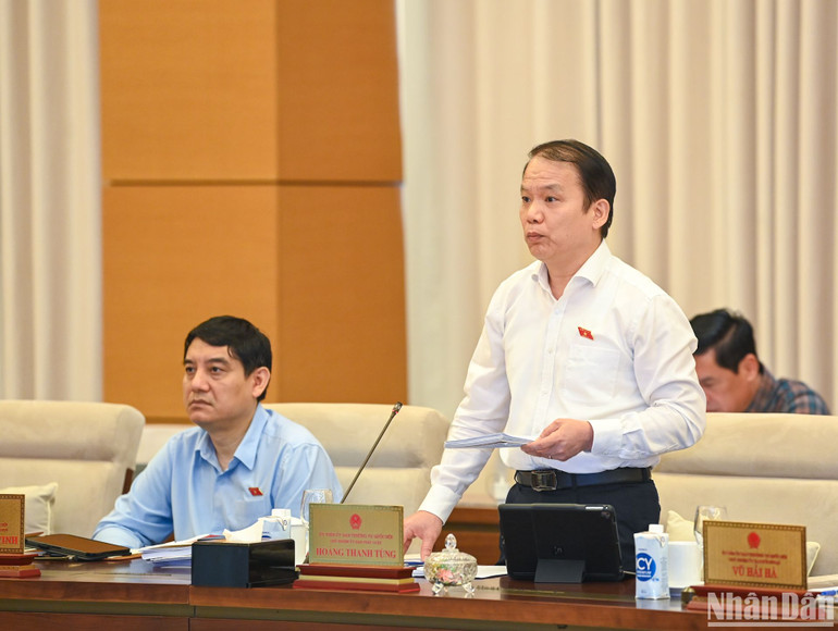Chủ nhiệm Ủy ban Pháp luật Hoàng Thanh Tùng phát biểu tại phiên họp.