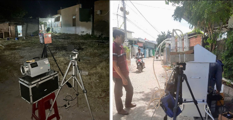 Đoàn kiểm tra đo đạc, lấy mẫu không khí chung quanh, tiếng ồn tại khu vực các hộ dân giáp ranh với Trung tâm Điện lực Vĩnh Tân. Đoàn kiểm tra đo đạc, lấy mẫu không khí chung quanh, tiếng ồn tại khu vực các hộ dân giáp ranh với Trung tâm Điện lực Vĩnh Tân.