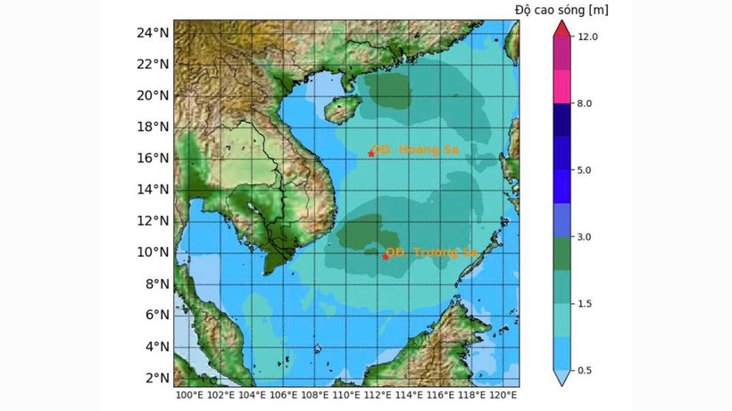 Bản đồ dự báo độ cao sóng.