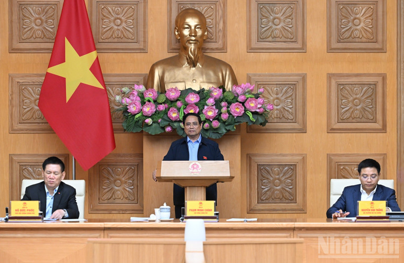 Thủ tướng Phạm Minh Chính chủ trì Phiên họp lần thứ hai của Ban Chỉ đạo Quốc gia triển khai Nghị quyết số 68-NQ/TW của Bộ Chính trị về phát triển kinh tế tư nhân. (Ảnh: Trần Hải)