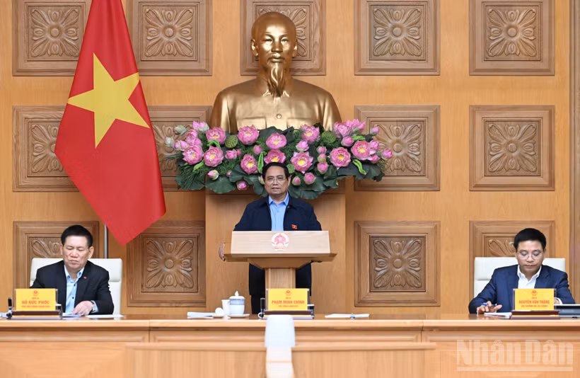 Thủ tướng Phạm Minh Chính chủ trì Phiên họp lần thứ hai của Ban Chỉ đạo Quốc gia triển khai Nghị quyết số 68-NQ/TW của Bộ Chính trị về phát triển kinh tế tư nhân. (Ảnh: Trần Hải)