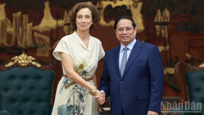 Thủ tướng Chính phủ Phạm Minh Chính và Tổng Giám đốc UNESCO Audrey Azoulay. (Ảnh: TRẦN HẢI)