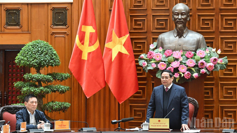 Thủ tướng Chính phủ Phạm Minh Chính chủ trì Phiên họp lần thứ hai của Ban Chỉ đạo của Chính phủ về quản lý, điều hành kinh tế vĩ mô. (Ảnh: TRẦN HẢI)