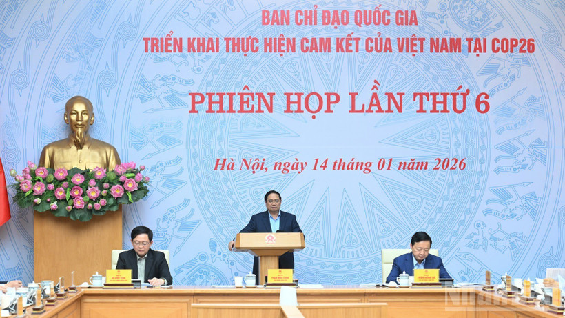 Thủ tướng Chính phủ Phạm Minh Chính chủ trì Phiên họp lần thứ 6 của Ban Chỉ đạo quốc gia triển khai thực hiện cam kết của Việt Nam tại COP26. (Ảnh: TRẦN HẢI)