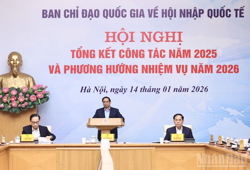 Thủ tướng Chính phủ Phạm Minh Chính chủ trì Hội nghị tổng kết năm 2025 và phương hướng nhiệm vụ năm 2026 của Ban Chỉ đạo Quốc gia về hội nhập quốc tế. (Ảnh: Trần Hải)