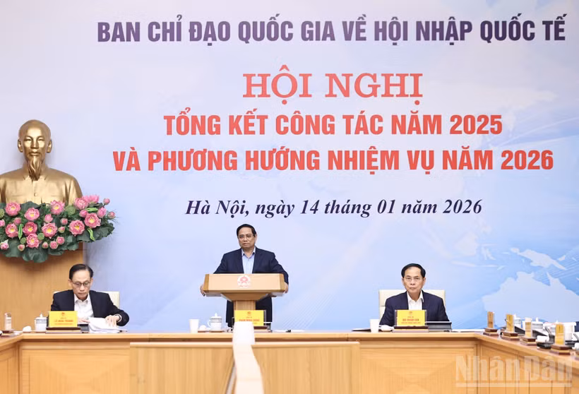 Thủ tướng Chính phủ Phạm Minh Chính chủ trì Hội nghị tổng kết năm 2025 và phương hướng nhiệm vụ năm 2026 của Ban Chỉ đạo Quốc gia về hội nhập quốc tế. (Ảnh: Trần Hải)