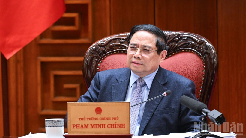Thủ tướng Chính phủ Phạm Minh Chính phát biểu ý kiến kết luận cuộc họp. (Ảnh: TRẦN HẢI)