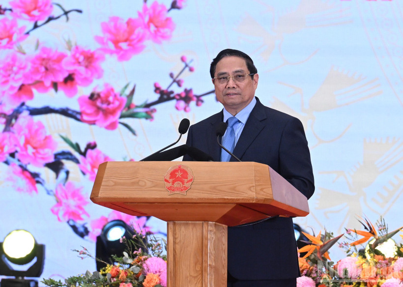 Thủ tướng Chính phủ Phạm Minh Chính phát biểu chúc mừng Xuân Bính Ngọ 2026 tại tiệc chiêu đãi Đoàn Ngoại giao. (Ảnh: Trần Hải)