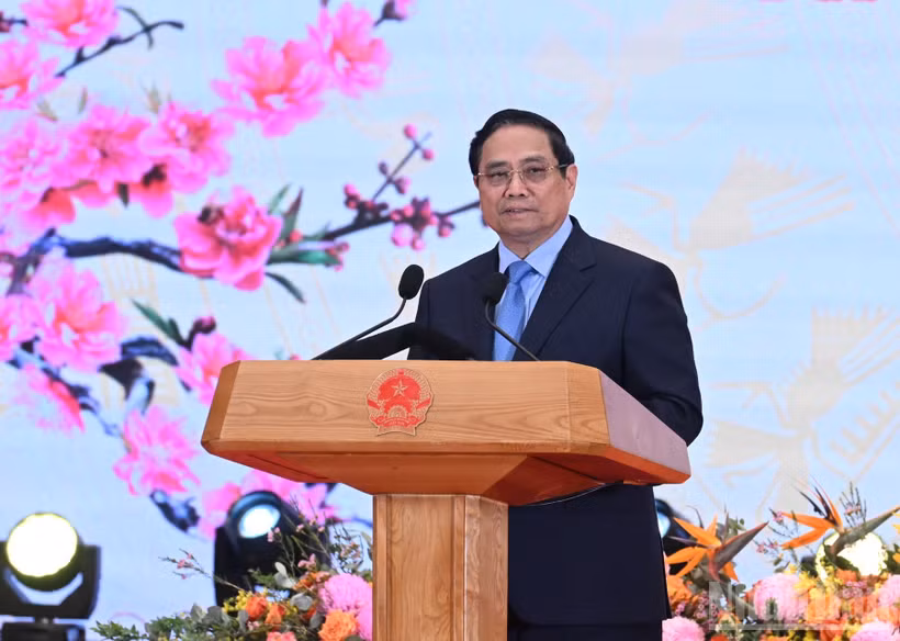 Thủ tướng Chính phủ Phạm Minh Chính phát biểu chúc mừng Xuân Bính Ngọ 2026 tại tiệc chiêu đãi Đoàn Ngoại giao. (Ảnh: Trần Hải)