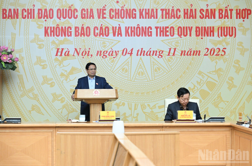 Thủ tướng Chính phủ Phạm Minh Chính chủ trì Phiên họp lần thứ 20 của Ban Chỉ đạo Quốc gia về IUU. (Ảnh: Trần Hải)