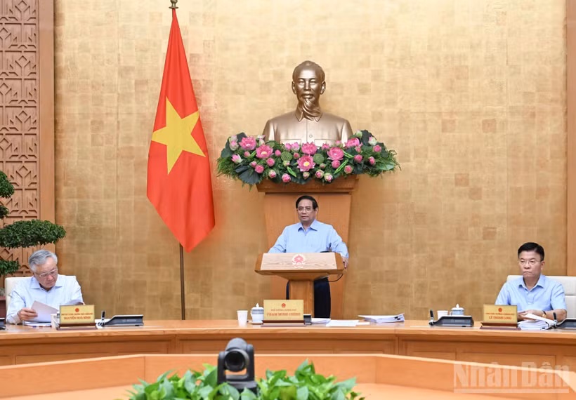 Thủ tướng Chính phủ Phạm Minh Chính chủ trì phiên họp Chính phủ thường kỳ tháng 7 trực tuyến với các tỉnh, thành phố trực thuộc Trung ương. (Ảnh: TRẦN HẢI)
