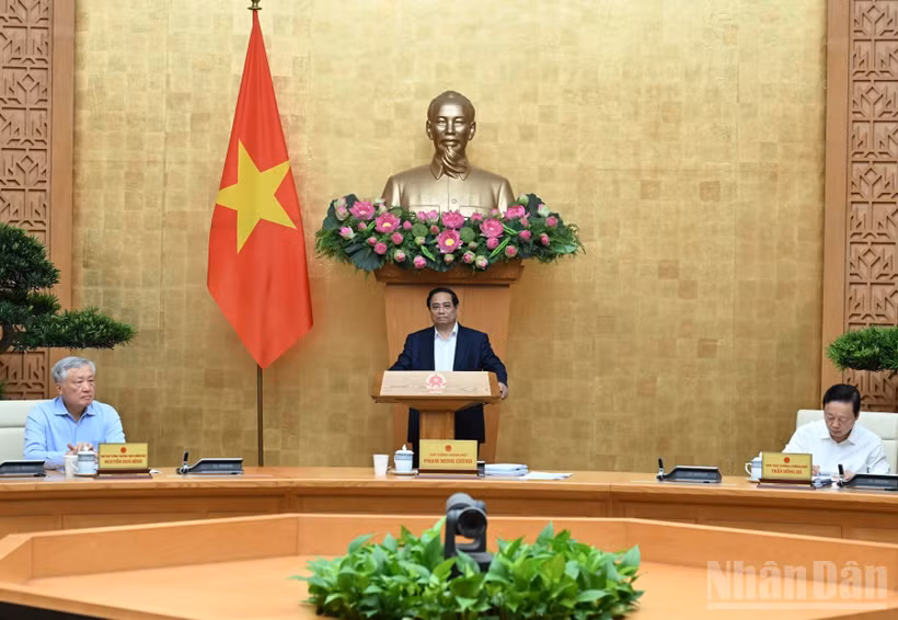Thủ tướng Phạm Minh Chính chủ trì phiên họp Chính phủ chuyên đề xây dựng pháp luật tháng 9/2025. (Ảnh: Trần Hải) 