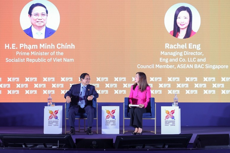 Thủ tướng Chính phủ Phạm Minh Chính dự Phiên đối thoại cấp cao trong khuôn khổ Hội nghị Thượng đỉnh Kinh doanh và Đầu tư ASEAN (ABIS) 2025. (Ảnh: Nhật Bắc/VGP)