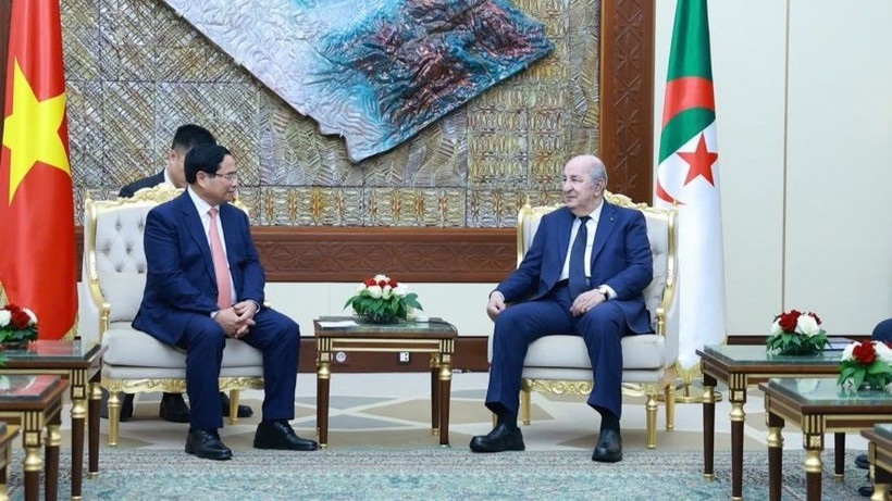 Thủ tướng Chính phủ Phạm Minh Chính hội kiến với Tổng thống Algeria Abdelmadjid Tebboune. (Ảnh: NHẬT BẮC/VGP)