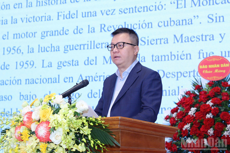 Đồng chí Lê Quốc Minh, Ủy viên Trung ương Đảng, Tổng Biên tập Báo Nhân Dân, Phó Trưởng Ban Tuyên giáo và Dân vận Trung ương, Chủ tịch Hội Nhà báo Việt Nam phát biểu ý kiến tại sự kiện. ndo_br_z6842580996737-dc0220ff57c382c52de1c0d224be56c1.jpg