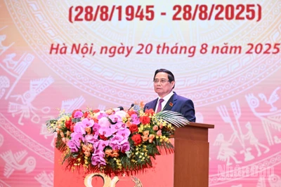 Thủ tướng Chính phủ Phạm Minh Chính trình bày diễn văn tại Lễ kỷ niệm 80 năm thành lập Chính phủ nước Cộng hòa xã hội chủ nghĩa Việt Nam. (Ảnh: Trần Hải)