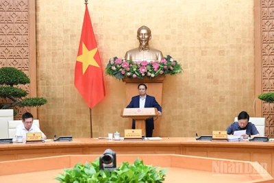 Bí thư Đảng ủy Chính phủ, Thủ tướng Chính phủ Phạm Minh Chính chủ trì cuộc họp. (Ảnh: TRẦN HẢI) 