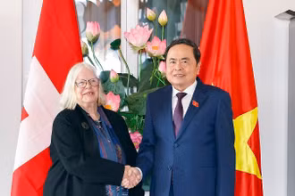 Chủ tịch Quốc hội Trần Thanh Mẫn tiếp bà Anjuska Marija Weil, Chủ tịch Hội hữu nghị Thụy Sĩ-Việt Nam. (Ảnh: Doãn Tấn/TTXVN) 