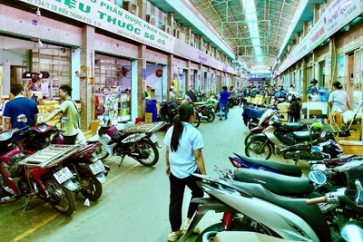 Hoạt động mua bán tấp nập tại chợ thuốc ở phường Hòa Hưng.