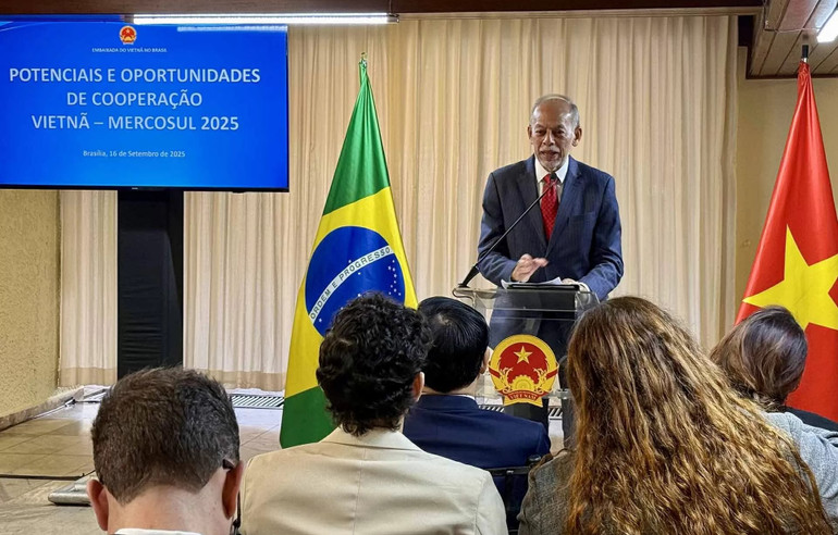 Thứ trưởng Khoa học, công nghệ và đổi mới sáng tạo Brazil Inacio Arruda phát biểu tại Hội thảo. (Ảnh: Đại sứ quán Việt Nam tại Brazil) tiem-nang-va-co-hoi-hop-tac-viet-nam-mercosur-2025-20250918090338.jpg