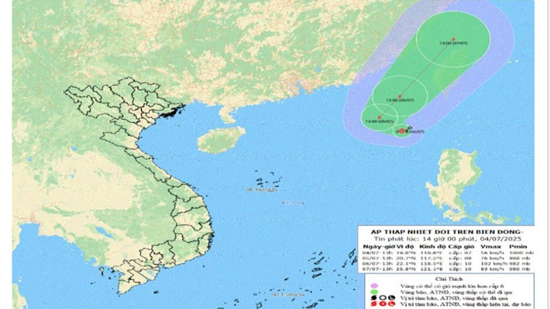 Bản đồ dự báo áp thấp nhiệt đới.