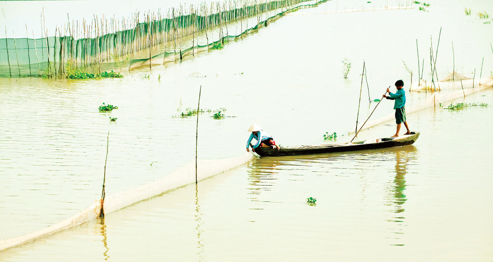 Bà con xã An Phú (mới) tỉnh An Giang đón lũ. Ảnh: Phương Bằng