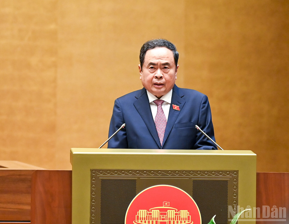 Chủ tịch Quốc hội Trần Thanh Mẫn phát biểu mở đầu phiên chất vấn và trả lời chất vấn. (Ảnh: DUY LINH) ndo_br_bnd-8104.jpg