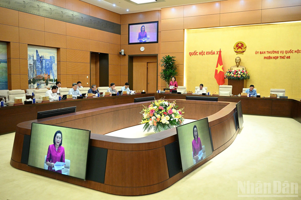 Quang cảnh phiên họp ngày 6/6 của Ủy ban Thường vụ Quốc hội cho ý kiến về dự thảo Hướng dẫn. (Ảnh: DUY LINH) ndo_br_202506061143296933-gen-h-z667741.jpg
