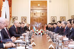 Tổng Bí thư Tô Lâm và Tổng thống Bulgaria Rumen Radev hội đàm chính thức. (Ảnh: Thống Nhất/TTXVN)