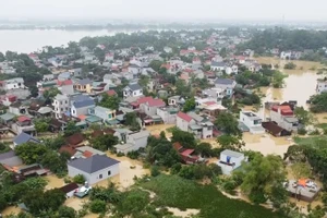 Cảnh lụt lội tại phường Hàm Rồng, tỉnh Thanh Hoá.
