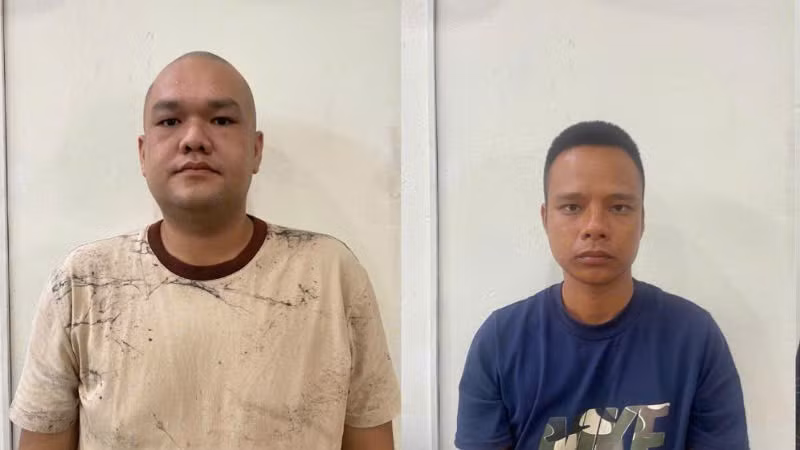 Các đối tượng Tùng và Trường tại cơ quan Công an.