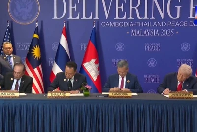 Lễ ký Tuyên bố chung Kuala Lumpur được tổ chức bên lề Hội nghị Cấp cao ASEAN lần thứ 47. (Ảnh: BỘ THÔNG TIN CAMPUCHIA)