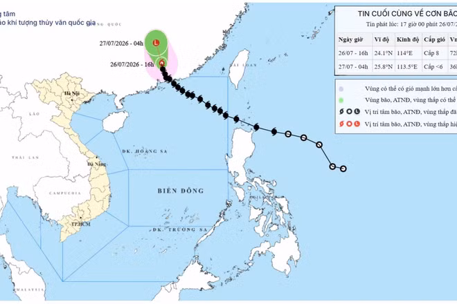 Bản đồ quỹ đạo bão số 2. (Nguồn: Trung tâm Dự báo khí tượng thủy văn quốc gia)