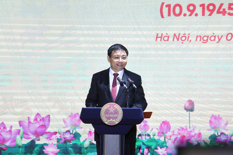 Bộ trưởng Tài chính Nguyễn Văn Thắng phát biểu tại lễ kỷ niệm. 643f4276cd9a46c41f8b.jpg