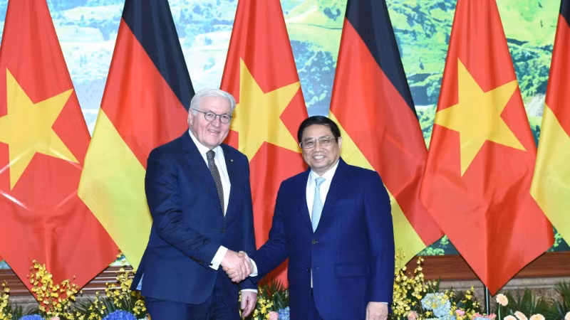 Sáng 24/1/2024, tại Văn phòng Chính phủ, Thủ tướng Phạm Minh Chính đón và hội kiến Tổng thống Cộng hòa Liên bang Đức Frank-Walter Steinmeier đang có chuyến thăm cấp Nhà nước tới Việt Nam. (Ảnh: TRẦN HẢI)