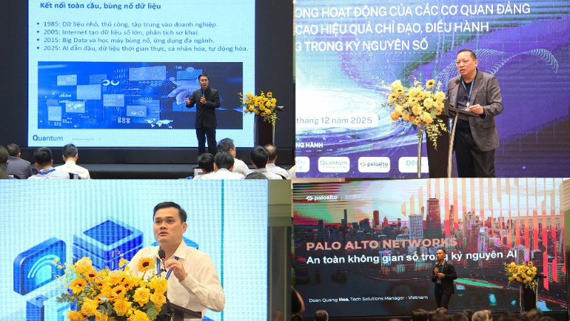 Các đại biểu trình bày tham luận Hội thảo chuyên đề “Những giải pháp thúc đẩy chuyển đổi số trong các cơ quan Đảng” do Văn phòng Trung ương tổ chức từ ngày 5-7/12 tại Phú Quốc, An Giang. (Ảnh: ĐINH PHƯƠNG)