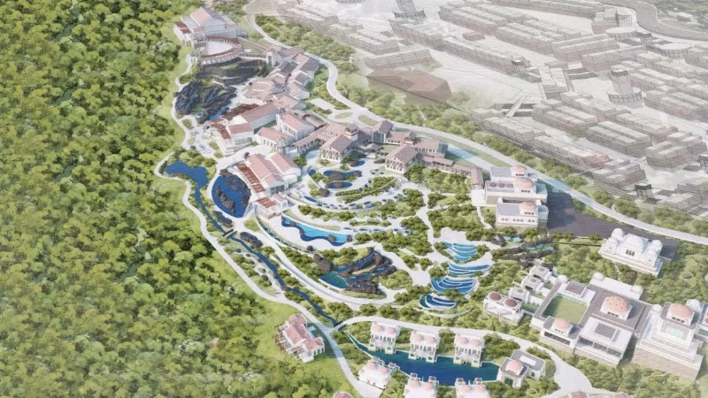 Công viên suối khoáng nóng nằm trong tổ hợp dự án của Sun Group vừa được khởi công tại Kim Bôi, Phú Thọ. 