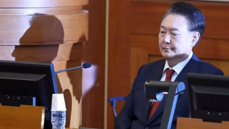 Ông Yoon Suk Yeol tại phiên điều trần luận tội tại Tòa án Hiến pháp ở Seoul, Hàn Quốc, ngày 20/2/2025. (Ảnh: Xinhua)