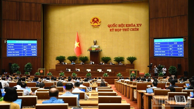 Kết quả biểu quyết thông qua Luật sửa đổi, bổ sung một số điều của Luật Tổ chức Viện Kiểm sát nhân dân. (Ảnh: DUY LINH)