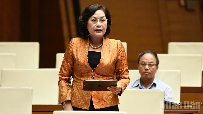 Thống đốc Ngân hàng Nhà nước Việt Nam Nguyễn Thị Hồng phát biểu. (Ảnh: DUY LINH)