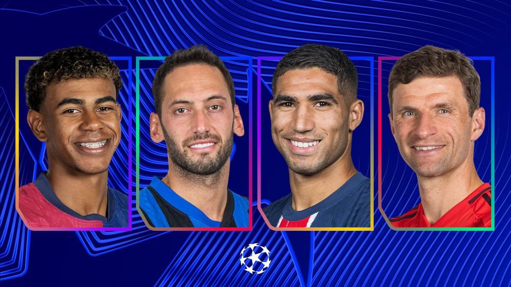 Từ trái qua, các cầu thủ Lamine Yamal, Hakan Çalhanoğlu, Achraf Hakimi và Thomas Müller. (Ảnh: UEFA) email-1.jpg